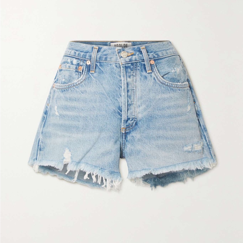 Agolde Distressed Light Blue Jean Shorts